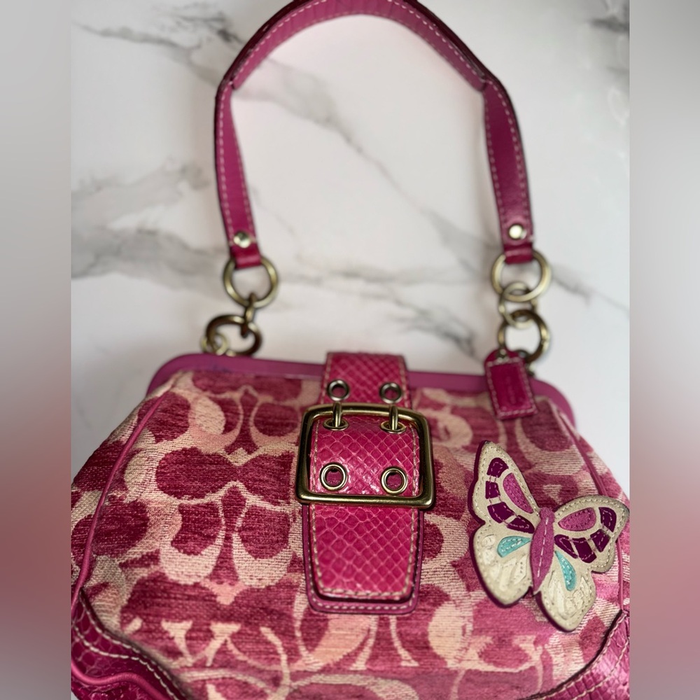 Coach Signature Pink Chenille Python Collector’s Satchel Rare #8F50 - Picture 3 of 7